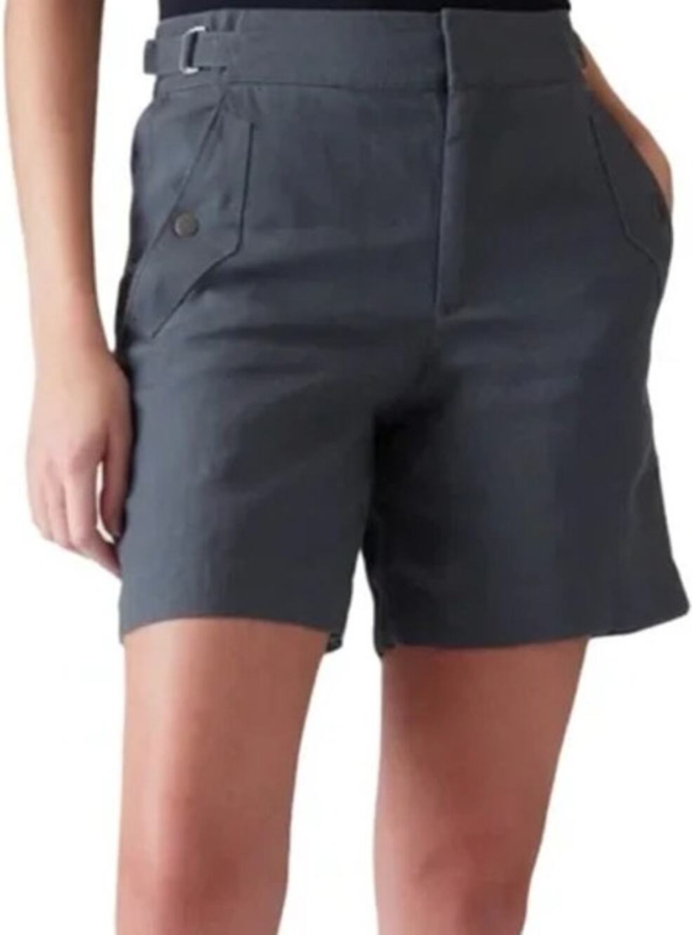 Athleta Voyager Linen Shorts Textured Adjustable Strap Pockets High Rise Blue 6